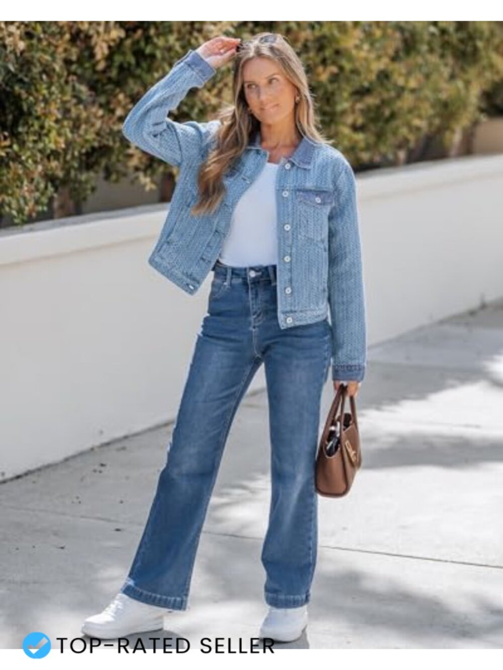 Distressed Button Down Long Sleeve Denim Jacket with Pockets - Picture 4 of 6